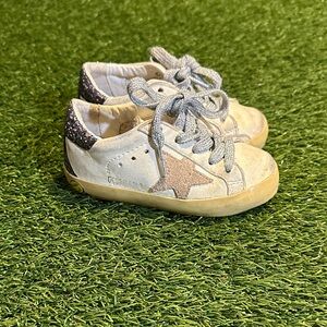 Authentic Golden Goose Kids Cream and Gold Star Sneakers